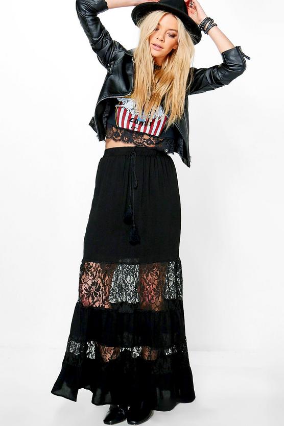 Loren Lace Panelled Tassle Tie Maxi Skirt